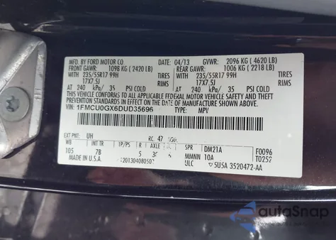 2013 Ford Escape Se из США, поврежденный, VIN 1FMCU0GX6DUD35696